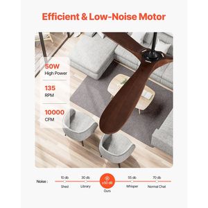 Ventilatore da soffitto moderno a basso profilo da 72 pollici con telecomando a 6 velocità, 3 pale in legno, motore DC reversibile e luce integrata - Product Image 3