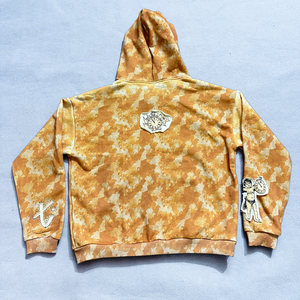 Sudadera con capucha unisex gótica de algodón grueso con cremallera, parche de letras personalizado bordado, estilo streetwear, con pedrería y efecto desgastado. - Product Image 2