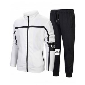Conjunto Deportivo Unisex, Blanco y Negro, Bloques de Color, Cierre de Cremallera, Cuello Alto, Transpirable, Corte Regular, Ropa de Otoño - Product Image 1