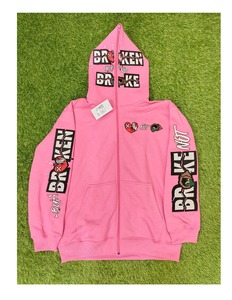 เสื้อฮู้ดดี้โอเวอร์ไซส์แบบซิป แต่งลายปักคริสตัล ผ้าเฟรนช์เทอร์รี่ทรงครอป ซักย้อมสีแบบแอซิดวอช ดีไซน์ขาดๆ แบบสตรีทแวร์ น้ำหนักมากพิเศษ - Product Image 3