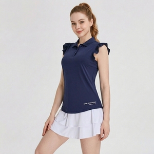 ชุดเซ็ตเสื้อโปโลแขนกุด/แขนสั้นแต่งระบาย กระโปรงพลีทสีพื้น ชุดกีฬา เทนนิส พิคเคิลบอล กระโปรงสองชั้น รับผลิตแบบ OEM ODM - Product Image 1