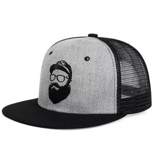 Gray <b>Black</b> Snapback <b>Cap</b> 6-Panel Embroidered Bearded <b>Man</b> Logo Unisex Street Style Flat Brim Casual Hat - Product Image 5