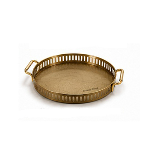 Bandeja Redonda de Metal para Servir con Asas, Acabado en Aceite, Uso Decorativo Residencial - Product Image 3