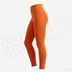 High Waist Orange <b>Women's</b> <b>Leggings</b> Full Length Seamless Knitted Stretch Breathable Sporty Style All Seasons - Product Image 3