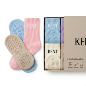Private Label Youth Pilates <b>Socks</b> 6 Pack Bundle 100% Cotton Silicone Grip Non Slip with Premium Custom <b>Box</b> Packaging OEM ODM - Product Image 3