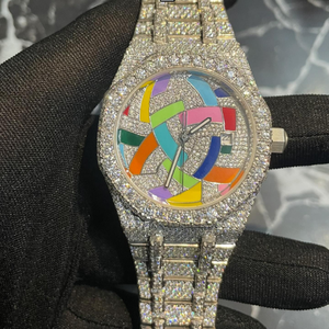 Reloj de Lujo para Hombre con Incrustaciones de Diamantes VVS Moissanite, Esfera con Diseño de Arcoíris, Acero Inoxidable 316L, Estilo Hip Hop Personalizado - Product Image 6