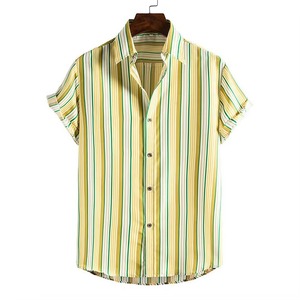 Men's <b>Short</b> <b>Sleeve</b> Digital Printed Cotton Casual Shirt V-neck Summer Breathable Knitted <b>Button</b>-<b>Up</b> Eco-Friendly Quick Dry 140g - Product Image 1