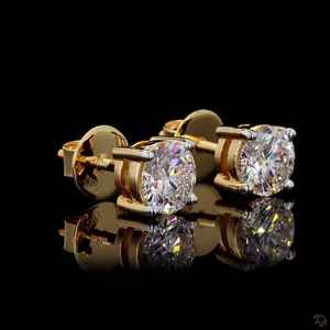 Pendientes de Diamantes Redondos Cultivados en Laboratorio para Mujer, Oro Sólido de 18K, Engaste Tipo Canasta, Finos, Brillantes, Regalo para Novias - Product Image 2