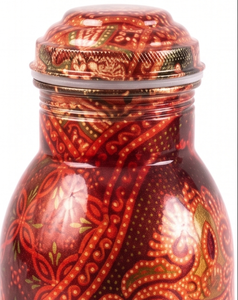 Botella de agua de cobre con estampado étnico, estilo Indo-Occidental único, ecológica, ideal para la hidratación diaria y viajes. - Product Image 3