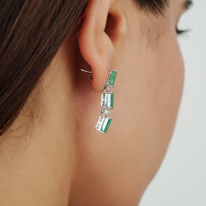 New Arrival 100% Authentic Octagon Shape Emerald Gemstone Diamond Rhodium Plated 925 Sterling <b>Silver</b> <b>Drop</b> <b>Earrings</b> Wedding Party - Product Image 4