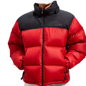 Chaqueta Acolchada para Hombre, Color Rojo y Negro, con Cuello Alto, Cierre de Cremallera, Resistente al Viento, Gruesa, de Poliéster, Informal, para Invierno - Product Image 1