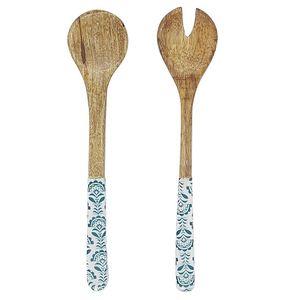 Juego de servidores de ensalada de diseño artesanal en madera natural con mango impreso en esmalte, a un precio muy razonable. - Product Image 6