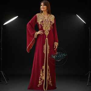 Ensemble 2 pièces de luxe AWAIS HOUSE pour femmes musulmanes, robe longue en velours uni perlé, coupe trapèze, lavable, vente en gros - Product Image 3