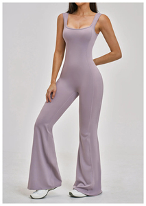Women Backless Sleeveless Full Length Jumpsuit Solid Color Seamless Crisscross Straps Bodysuit for Gym Yoga - Product Image 3