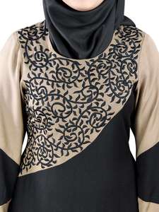 Women's YASIR APPARL A-Line Ankle-Length <b>Bow</b> Long Sleeve Embroidered Evening/ Formal Modest Abaya Hijab Dress Crepe Natural ODM - Product Image 6