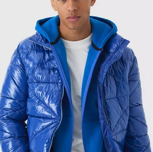 Custom logo puffer jacket High gloss Blue <b>bubble</b> <b>coat</b> Mens shiny hooded winter <b>coat</b> Streetwear OEM 2027 jacket - Product Image 3