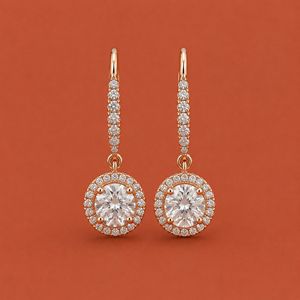 <b>Moissanite</b> Silver Drop <b>Earrings</b> Round Halo Dangle Bridal Wedding <b>Earrings</b> Gift For Women - Product Image 3