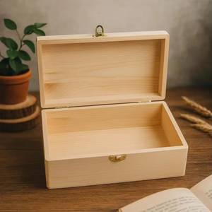 Unfinished <b>Wooden</b> Keepsake Box Rectangular Pine Wood <b>Chest</b> with Hinged Lid Gold Front Clasp Lock <b>Storage</b> Container Wholesale - Product Image 3