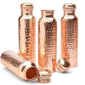Hammered Copper Eco-Friendly <b>Water</b> <b>Bottle</b> with Straw <b>Large</b> Capacity Minimalist Design - Product Image 1