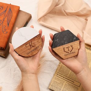 Living & Craft Round Wood Marble <b>Coasters</b> <b>for</b> Home Office or Christmas Housewarming Table Use Stylish Cup <b>Drinks</b> Holder - Product Image 1