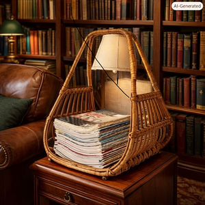 Porta Revistas y Periódicos de Ratán de Color Beige, Estilo Rústico, Portátil, Sostenible y Ecológico para Sala de Estar - Product Image 1