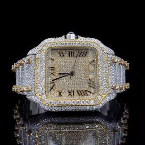 Reloj de Pulsera Clásico de Lujo para Hombre, Esfera con Números Romanos y Diamantes, Bisel con Detalles en Oro, Movimiento de Cuarzo, Estilo Iced, Edición Limitada - Product Image 4