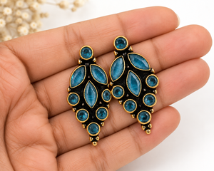 Wholesale Handcrafted Antique Silver-Plated Shell Bezel Setting <b>Stud</b> <b>Earrings</b> Bulk Supplier Ethnic Party Jewelry for Women - Product Image 1