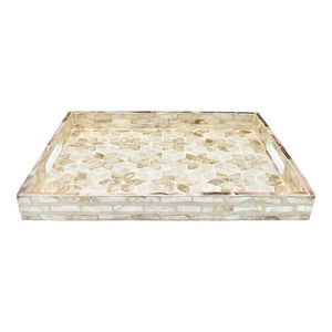 Bandejas rectangulares de madera hechas a mano de color azul con asa para servir en la cocina, mesa de comedor, estilo marroquí. - Product Image 5