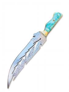 Artisanat Métallique Artisanal à Motif Plume, avec Poignée en Résine Turquoise et Perle, pour Décoration de Bureau - Product Image 2