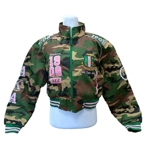 <b>Women's</b> Camo Crop <b>Jacket</b> Green Camouflage Long Sleeve Casual Sorority Streetwear <b>Lightweight</b> Embroidery Reversible Breathable - Product Image 1
