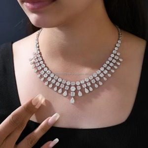 Emerald Cut Lab Grown Diamond Choker <b>Necklace</b> in White Gold with Pear Drop Dangles Bridal Wedding <b>Statement</b> Luxury Jewelry - Product Image 1