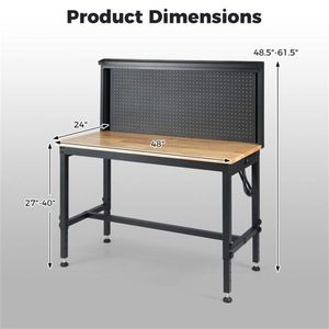 Banco da Lavoro per Falegnameria Resistente da 48 Pollici con Capacità di 2000 Libbre, Altezza Regolabile a 7 Livelli, Presa di Corrente Integrata - Product Image 3