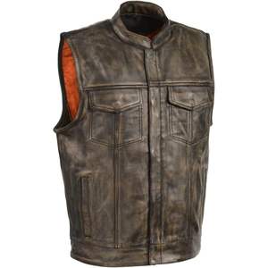 Chaleco de Cuero Vacuno SOA Marrón Desgastado para Hombre, Panel Único, Cremallera Trasera, Cierre de Broche Frontal, 2 Bolsillos para Pistolas, Ropa para Motociclismo y Automovilismo - Product Image 2