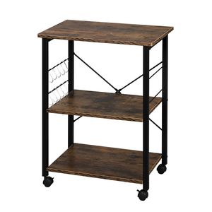 Carrello portaoggetti da cucina vintage a 3 livelli con piano in legno, supporto per forno a microonde, workstation con struttura in metallo nero, scaffale da panettiere RT - Product Image 4