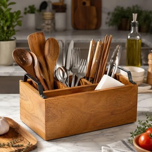 Boîte de rangement en bois au design unique avec couvercle à charnière, multi-usages, pour papeterie, cosmétiques et accessoires, à vendre - Product Image 1