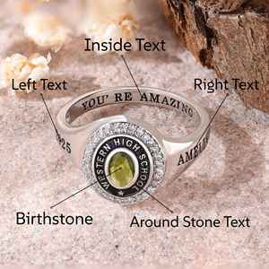 Anillo de Graduación Universitario Personalizado BOJ School Ring 067, Anillo de Colegio Secundario para Ella, con Piedra de Nacimiento, Plata 925, ¡Oferta! - Product Image 4