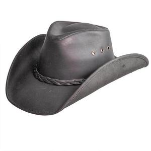 Chapeau de cowboy en cuir véritable noir de qualité supérieure, à large bord, style western ranch outback, avec sangle sous le menton, personnalisable OEM - Product Image 6