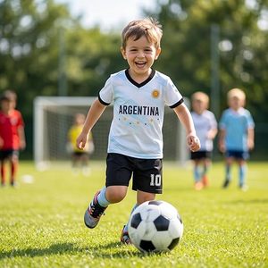 Conjunto de Camiseta de Fútbol de Argentina, Pantalones Cortos Blancos y Negros con el Número 10, Ropa Deportiva de Poliéster para Niños - Product Image 4