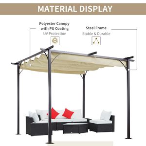 Pergola Retrattile Gazebo 10x10 con Tenda Resistente ai Raggi UV, Struttura Moderna in Acciaio Beige per Esterni/Cortili - Product Image 4