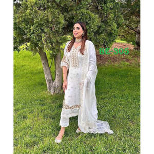 Magnifique ensemble haut et bas en mousseline de soie taille XL avec dupatta brodée pour les occasions festives - Product Image 3