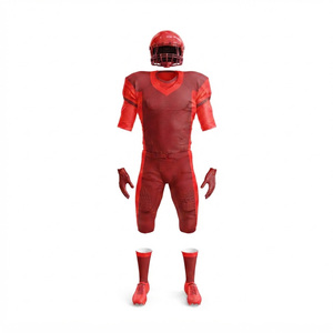 Ensemble d'uniformes de football américain personnalisés, rouge, polyester, une pièce, vêtements de sport pour adultes, col en V, manches courtes, évacuation de l'humidité, service OEM - Product Image 4