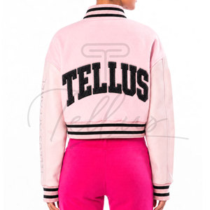 Nouvelle veste universitaire courte en satin élégante pour femmes, style collage, doublure douce en peau de mouton, hiver, Letterman - Product Image 6