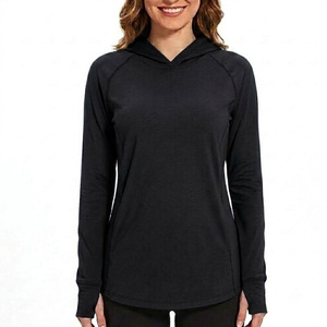 Sudadera con Capucha Negra de Manga Larga para Mujer, Color Sólido, Secado Rápido, Poliéster, para Adultos - Product Image 1