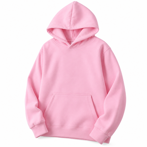 <b>Women's</b> <b>Pink</b> Solid Hooded Sweatshirt Long Sleeve Pullover <b>Hoodie</b> with Kangaroo Pocket Casual Autumn Top - Product Image 4