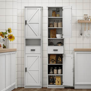 69\" <b>Tall</b> Bathroom Storage <b>Cabinet</b> 2 Barn Doors 1 Drawer Adjustable Shelves Narrow Storage Unit Floor <b>Cabinet</b> Bathroom Furniture - Product Image 4