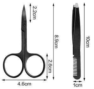 Tijeras para cejas con peine y pinzas, multiusos, de acero inoxidable, curvadas, pequeñas, para pestañas, peine y pinzas, ANAAIF - Product Image 2