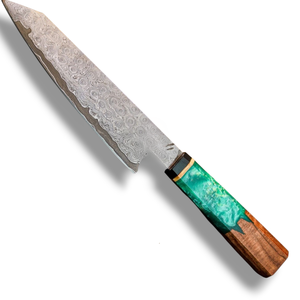 Couteaux de chef en acier Damas faits à la main avec lame à motifs uniques et manche en résine de bois de qualité supérieure pour la cuisine professionnelle et la préparation des légumes - Product Image 3