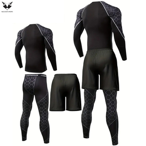 Conjunto de tres piezas de ropa deportiva para hombre con estampado, transpirable, que absorbe la humedad, de secado rápido y moldeador del cuerpo, resistente al sudor. - Product Image 2