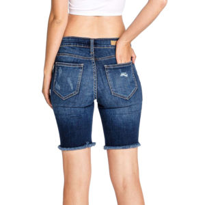<b>Women's</b> High Waist Distressed Denim <b>Bermuda</b> <b>Shorts</b> Ripped Skinny Fit Casual Summer Streetwear Eco-Friendly with Button Fly - Product Image 5
