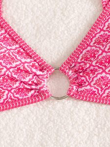 Conjunto de Bikini de 2 Piezas Sexy para Mujer, Estampado Floral Personalizado, Escote Pronunciado, Cintura Alta, Traje de Baño de Verano, Spandex y Poliéster - Product Image 4